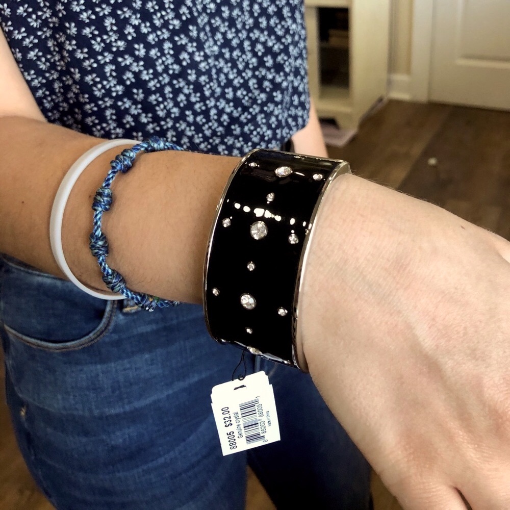 Black Enamel Hinged Bracelet Cookie Lee